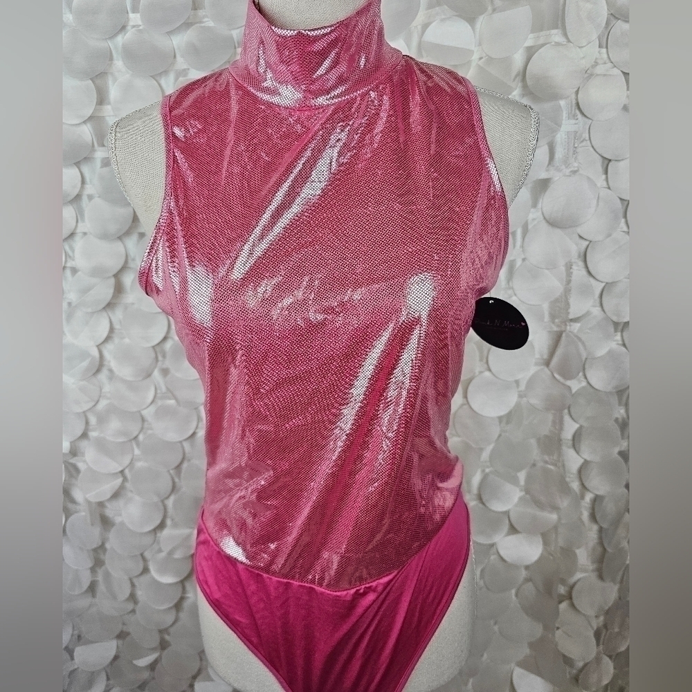 PINK Metallic Turtleneck Bodysuit‎ Size M - Picture 4 of 4